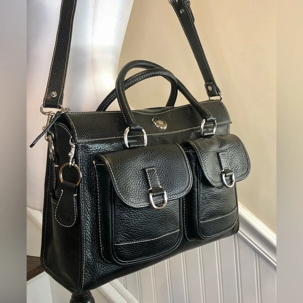 MDOONEY BOURKE Black Tumbled Leather Laptop Briefcase Work Bag w/ Shoulder Strap